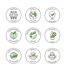 Comprehensive Vector Set of Circular Badge Icons for Natural and Organic Cosmetics and Sustainable Products.