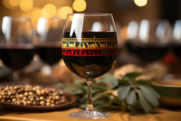 A close-up of the kwanzaa unity cup filled with wine,