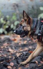 german shepherd dog in the forest in octomber