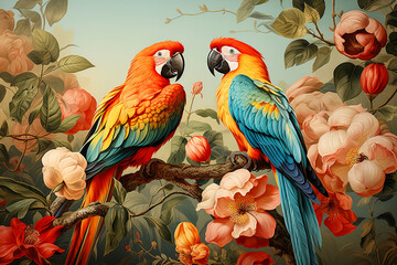 Exotic birds in the jungle, aesthetic background