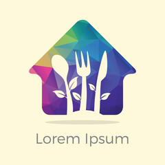 poly Restaurant Logo in home.Food Industry with takeaway logo vector and Polygonal Home baking. colorful vector.