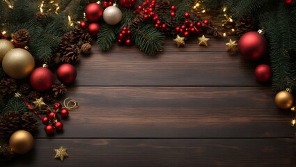 Winter Holiday Celebration with Vintage Decorative Ornaments on Rustic Wooden Table