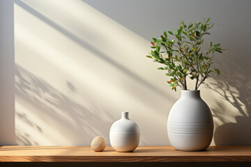 Minimalistic home background in bright natural light. Interior design. Ai generative