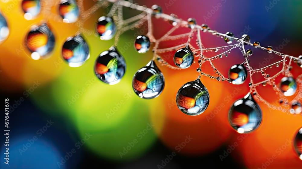 Poster a group of water drops hanging from a line of string of string attached to a string of string with c