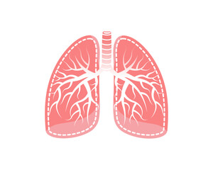 Healthy human lungs vector isolated on white background. Hand drawn flat cartoon style. Respiratory system icon