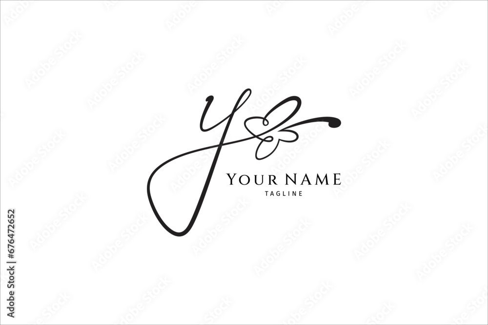 Poster handwritten initial letter y, simple signature vector logo with butterfly shape variation