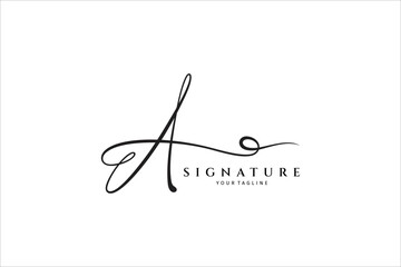 Handwritten initial letter A, simple signature vector logo with heart or love shape variation