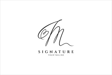 Fototapeta premium Handwritten M letter logo with heart or love shape variation. Simple signature vector