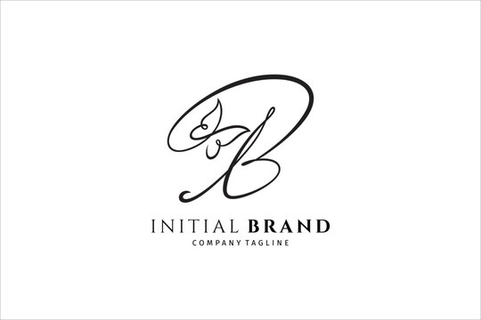 Handwritten initial letter B, simple signature vector logo with butterfly shape variation
