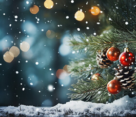 Fototapeta na wymiar close up christmas tree with balls