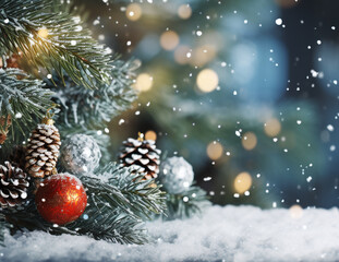 Obraz na płótnie Canvas close up christmas tree with balls