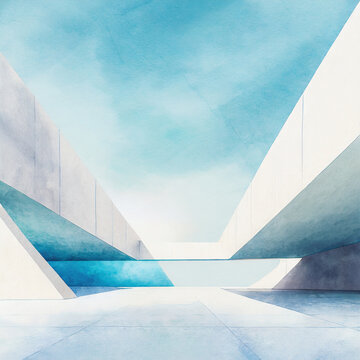 3d render of abstract futuristic architecture with empty concrete floor.