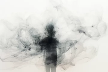 Tuinposter How pollution harms children. Silhouette of a child made of black smoke. The concept of air pollution, the harm of pollution, the harm of smoking. © lagano