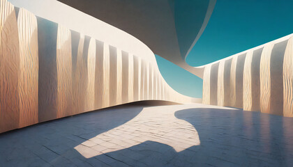 3d render of abstract parametric architecture with empty concrete floor. Scene for car presentation.