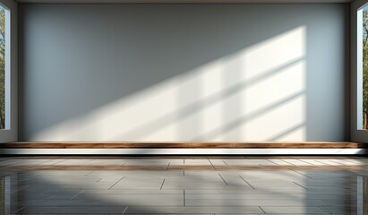 Empty room and wall and wooden floor with interesting shadows from the window. Interior background for the presentation. Generative AI