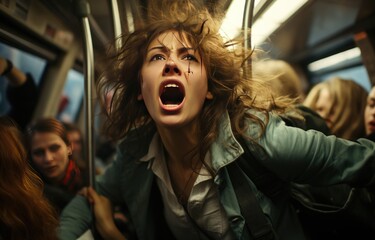 panic attack happened to a red-haired girl on the subway during rush hour in a crowd of people.