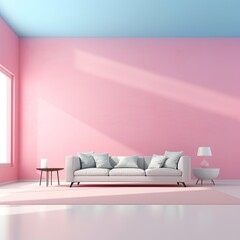 minimalistic interior with pink wall, beautiful colors and shadows