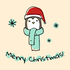 penguin christmas card  drawing illustration
