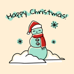 snowman christmas card drawing illustration