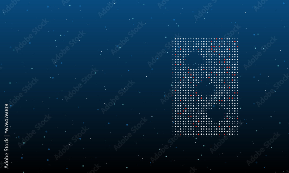 Poster on the right is the three of spades playing symbol filled with white dots. background pattern from d