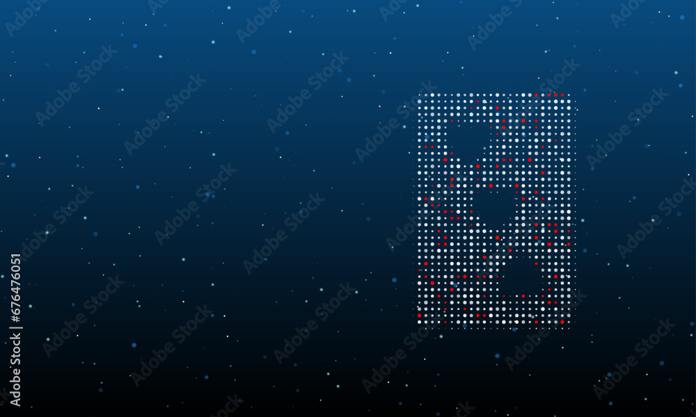 Poster on the right is the three of hearts playing symbol filled with white dots. background pattern from d