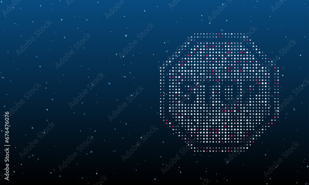 Poster on the right is the stop road symbol filled with white dots. background pattern from dots and circle