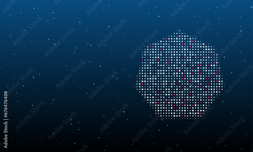 Poster on the right is the heptagon symbol filled with white dots. background pattern from dots and circles