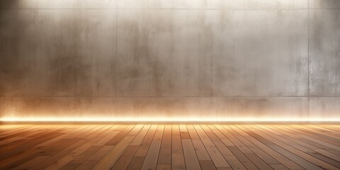 3d rendering of empty room with wooden floor and concrete wall