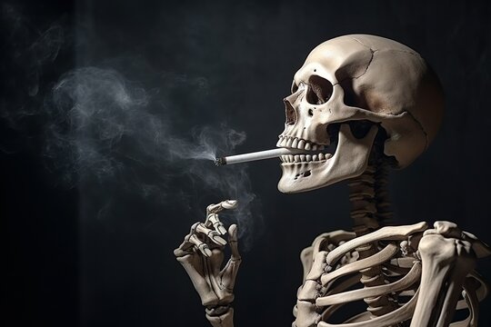 skeleton with smoking cigarettes