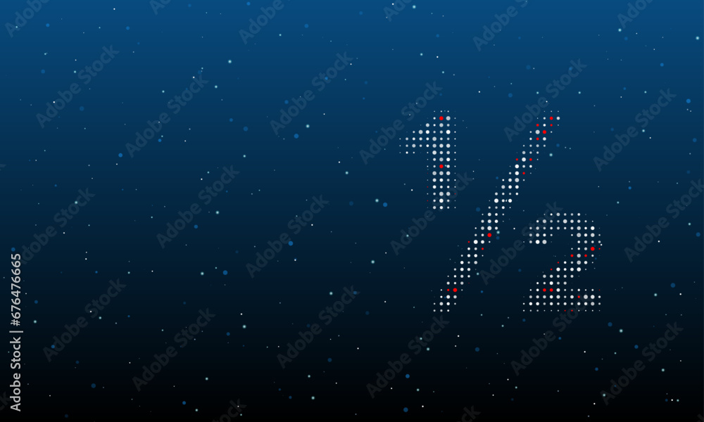 Poster on the right is the half fraction symbol filled with white dots. background pattern from dots and ci