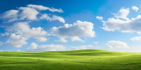 Fotobehang Grassy hills under blue sky with clouds © Wall Art Galerie