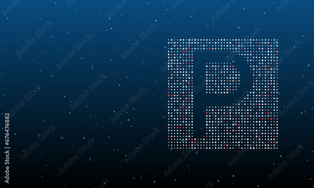 Poster on the right is the road parking symbol filled with white dots. background pattern from dots and cir