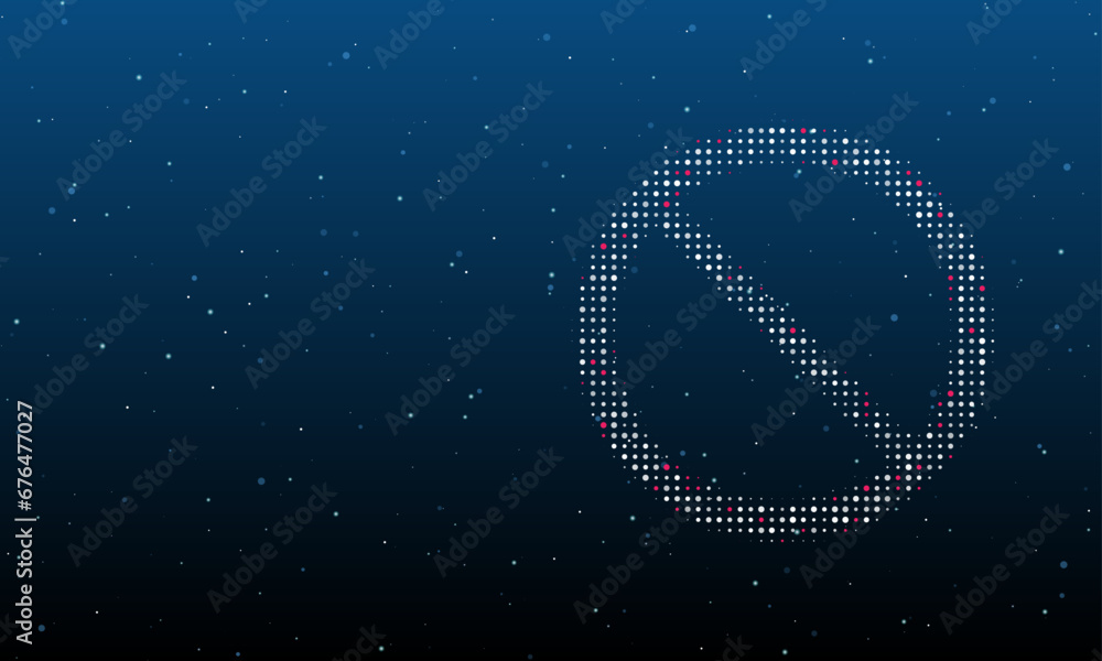 Poster on the right is the no parking symbol filled with white dots. background pattern from dots and circl