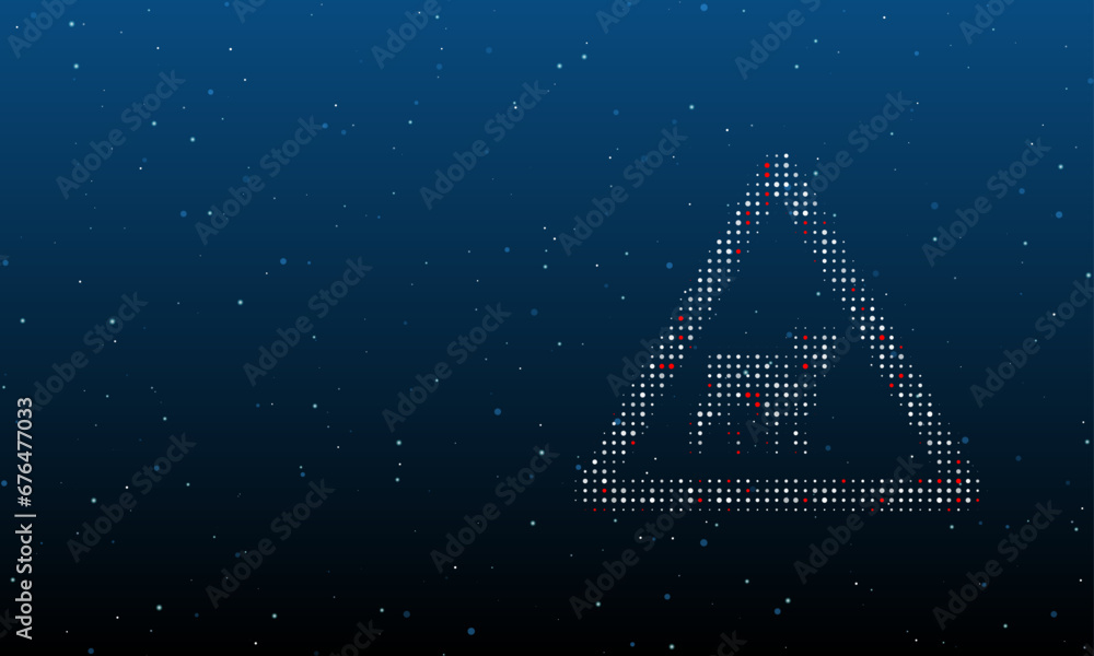 Poster on the right is the pets road symbol filled with white dots. background pattern from dots and circle