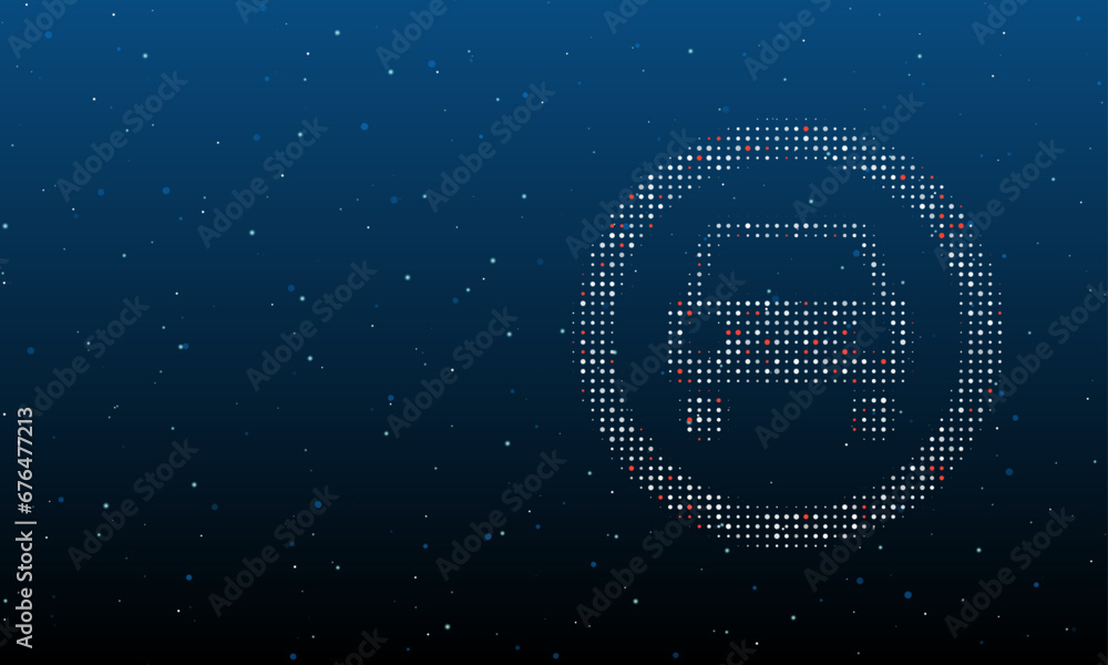 Poster on the right is the no car symbol filled with white dots. background pattern from dots and circles o