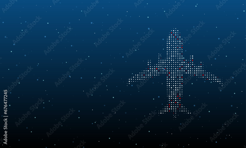 Poster on the right is the airplane symbol filled with white dots. background pattern from dots and circles