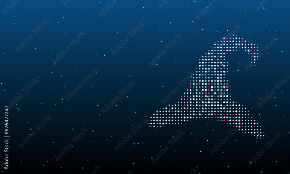 Poster on the right is the wizard hat symbol filled with white dots. background pattern from dots and circl