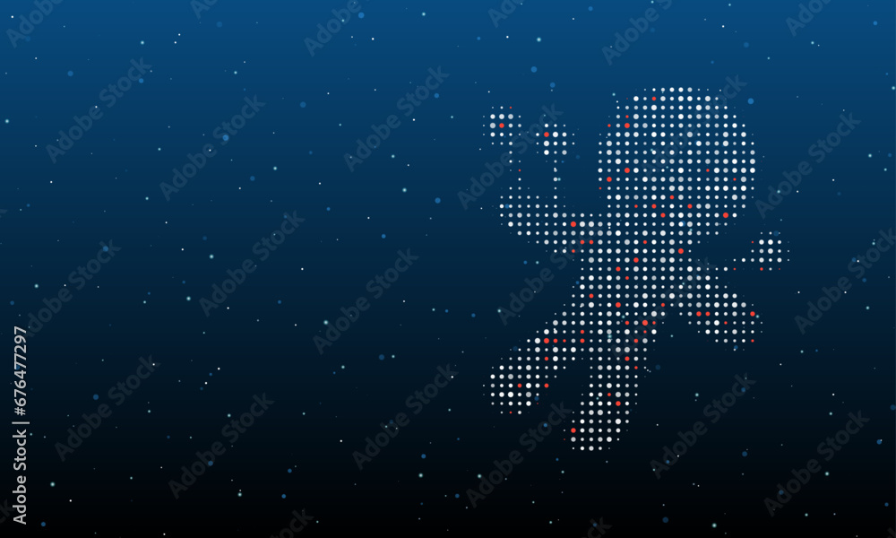 Poster on the right is the voodoo doll symbol filled with white dots. background pattern from dots and circ