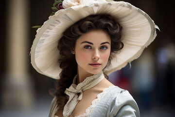 Beautiful Woman Dressed as a Member of the 1700's French Royal Court - obrazy, fototapety, plakaty
