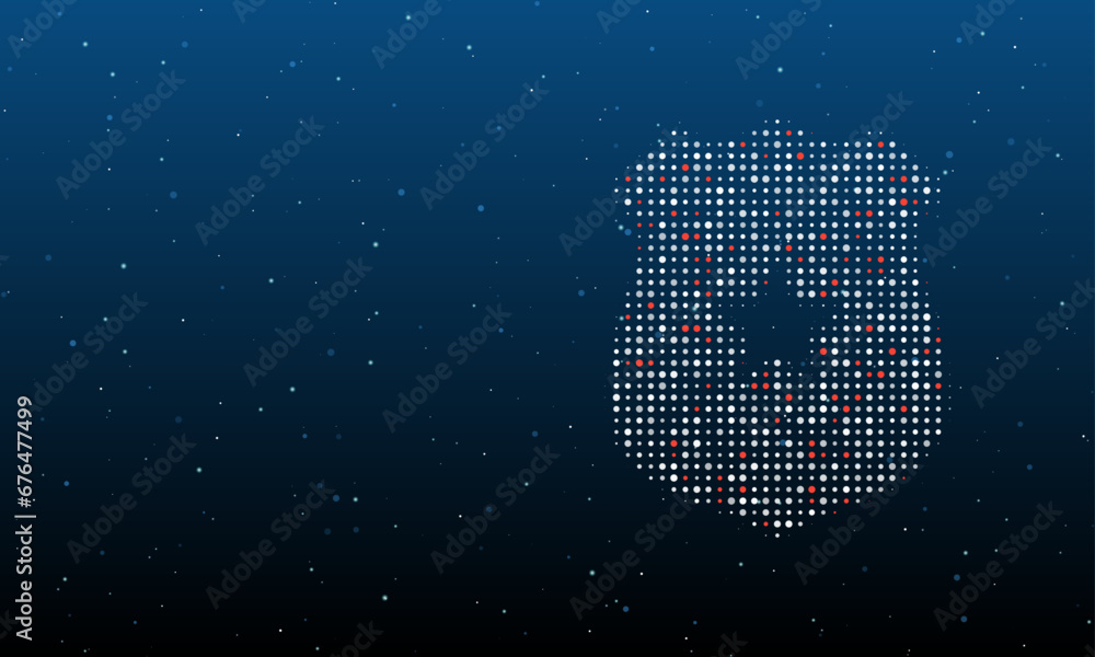 Aufkleber on the right is the police badge symbol filled with white dots. background pattern from dots and cir