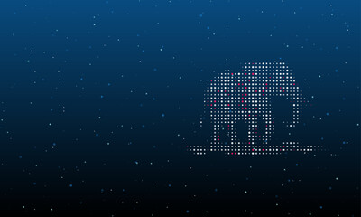 On the right is the wild elephant symbol filled with white dots. Background pattern from dots and circles of different shades. Vector illustration on blue background with stars