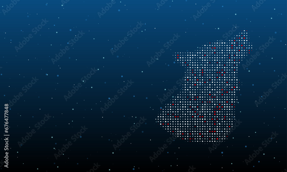 Poster on the right is the wolf head symbol filled with white dots. background pattern from dots and circle