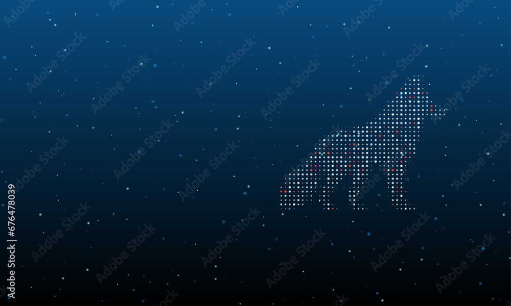 Poster on the right is the wolf symbol filled with white dots. background pattern from dots and circles of 