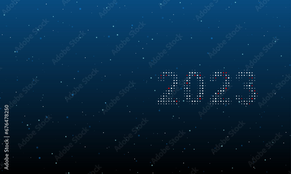 Poster on the right is the 2023 year symbol filled with white dots. background pattern from dots and circle