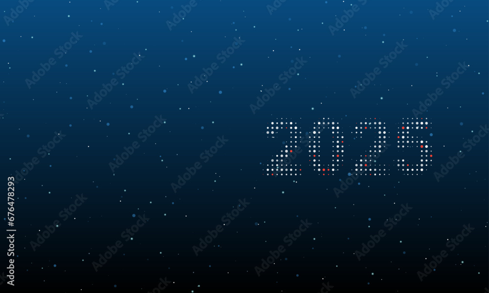 Poster on the right is the 2025 year symbol filled with white dots. background pattern from dots and circle