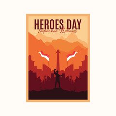 heroes day vintage poster logo minimalist illustration design, indonesian national day poster design