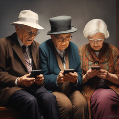 Older people using mobile phones. - obrazy, fototapety, plakaty