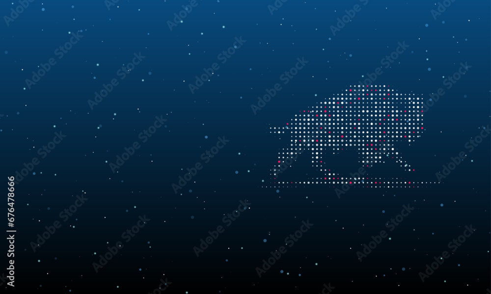 Aufkleber on the right is the wild buffalo symbol filled with white dots. background pattern from dots and cir
