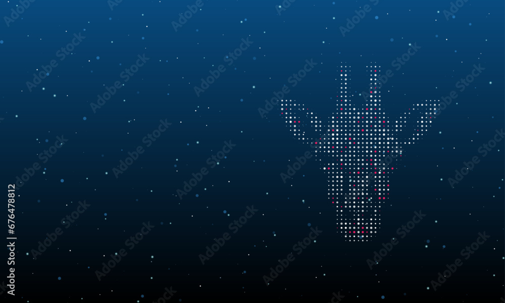 Poster on the right is the giraffe head symbol filled with white dots. background pattern from dots and cir