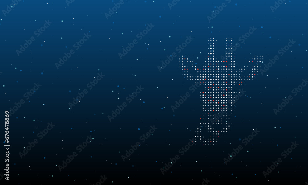 Poster on the right is the giraffe head symbol filled with white dots. background pattern from dots and cir